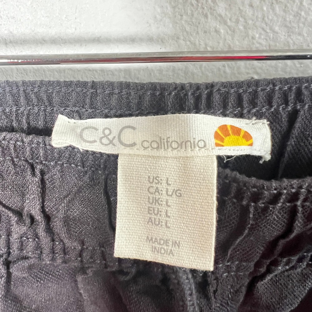 C&C California Wide Leg Pants Womens Large Gray Linen Blend Drawstring Pockets - Picture 3 of 7